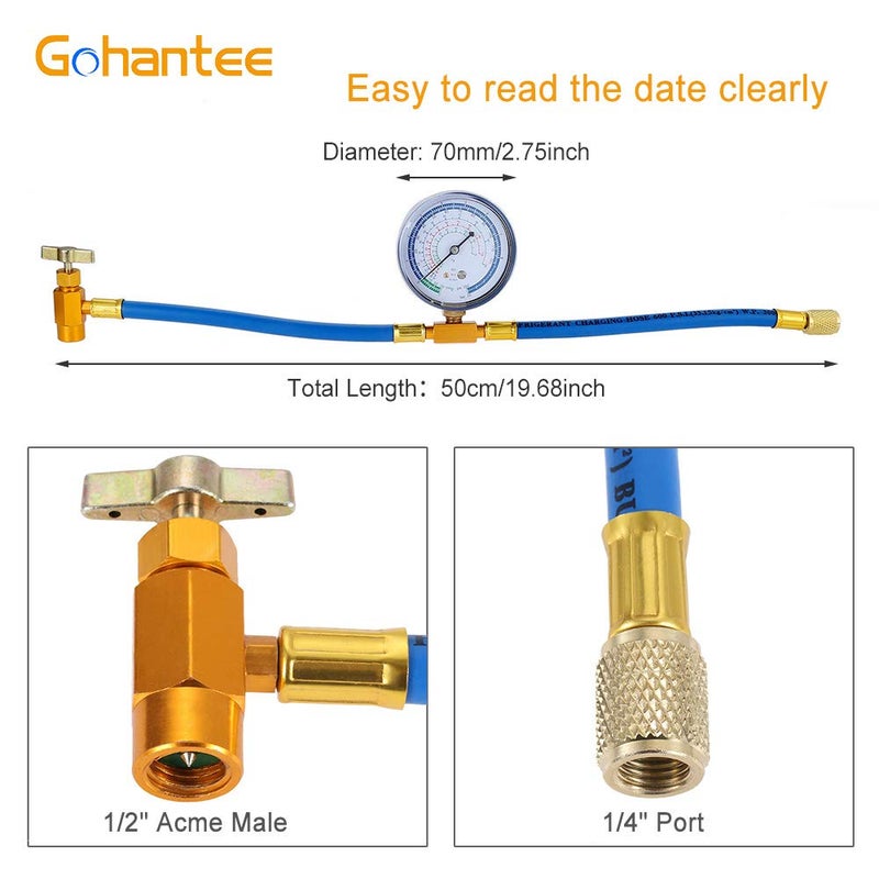 gohantee R134a Charging Hose Kit, Refrigerant Recharge Hose with Gauge 2.75â€œ, R134a Can Tap and Quick Couple, 1/4 Male Adapter Kit and BPV31 Piercing Valve for Air Conditioning - Image 2